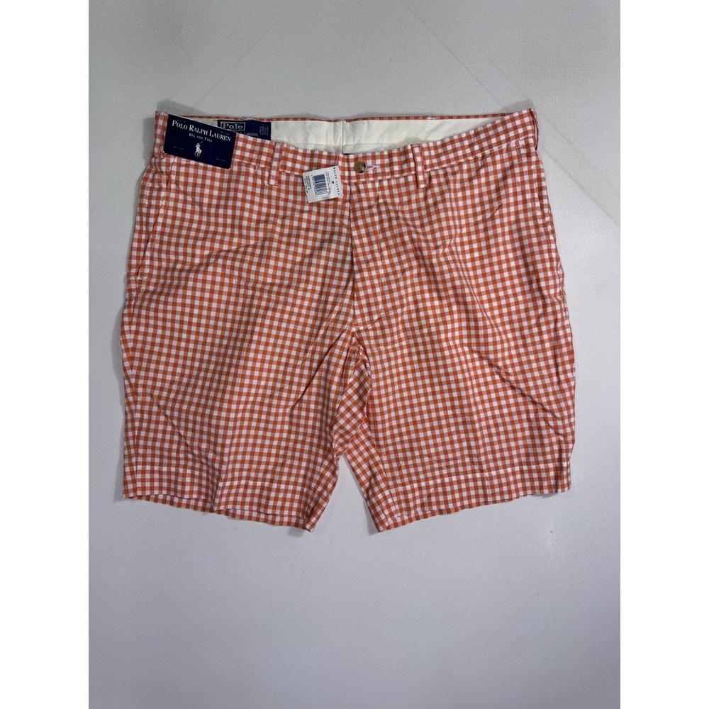 Polo Ralph Lauren Orange Gingham Suffield Shorts Mens 40 Big & Tall NWT 10in